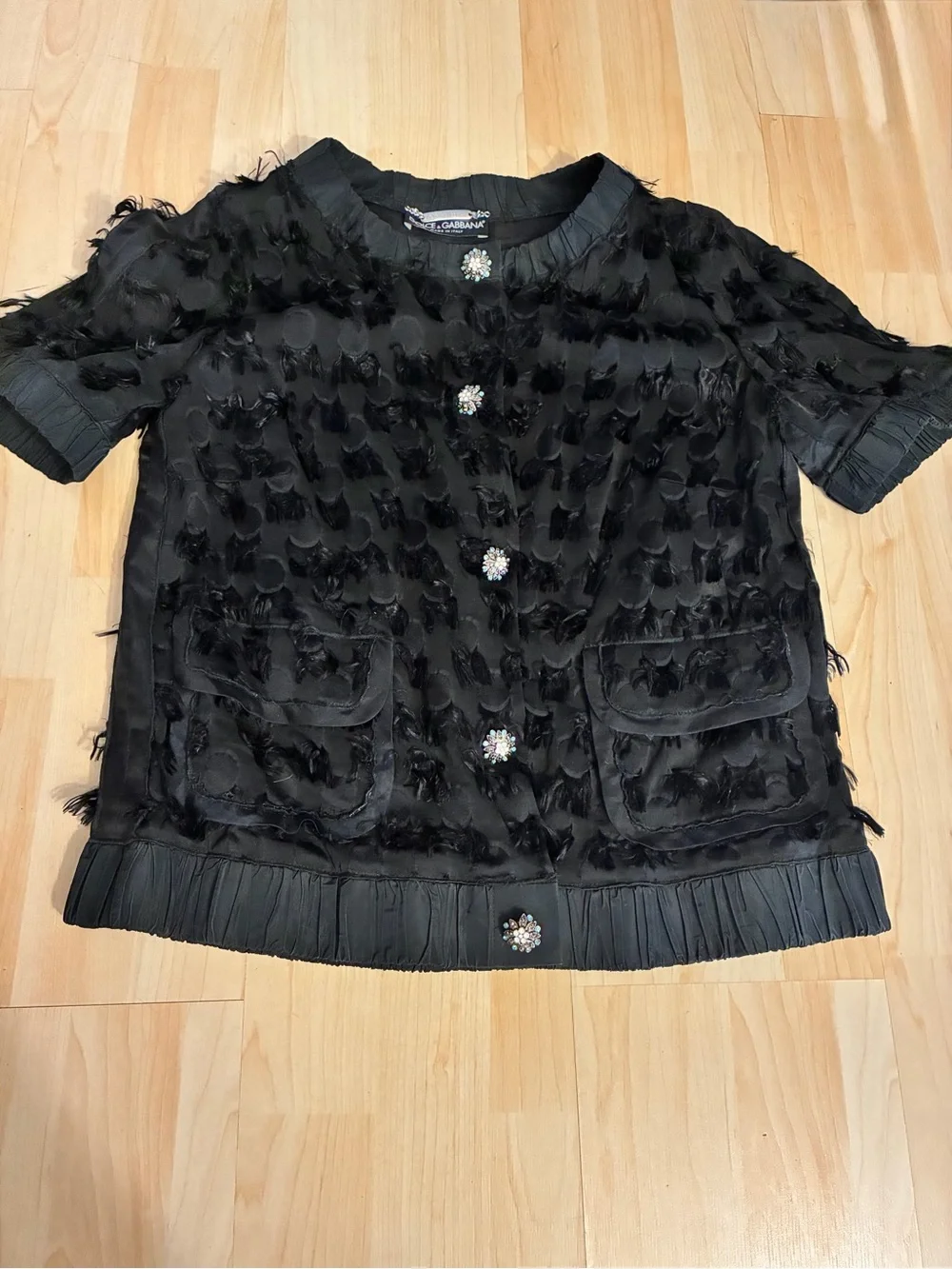 Vintage Dolce & Gabbana Black Textured Cropped Jacket with Jewel Buttons